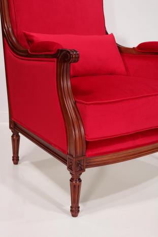 Fauteuil Laura de style Louis XVI réalisé en hêtre massif  Tissu Elastron Paris deep red