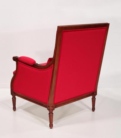 Fauteuil Laura de style Louis XVI réalisé en hêtre massif  Tissu Elastron Paris deep red