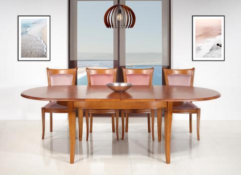 Table ovale Constance 170*110 réalisée en Merisier Massif de style Louis Philippe 2 allonges incorporées de 40 cm