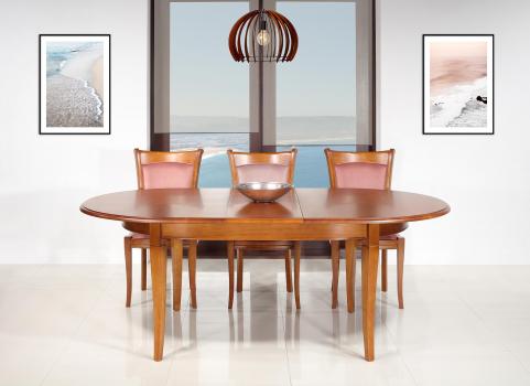 Table ovale Constance 170*110 réalisée en Merisier Massif de style Louis Philippe 2 allonges incorporées de 40 cm