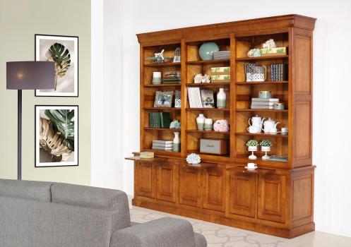 Bibliothèque 2 corps Adeline réalisée en Merisier Massif de style Louis Philippe longueur 260 cm 
