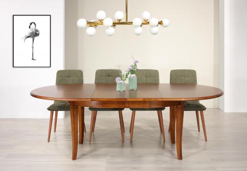Table ovale Constance 160x110 réalisée en Merisier de style Louis Philippe 2 allonges incorporées de 39 cm 