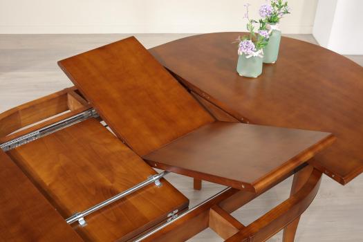 Table ovale Constance 160x110 réalisée en Merisier de style Louis Philippe 2 allonges incorporées de 39 cm 