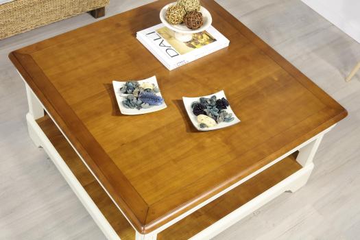 Table basse carrée Anaîs réalisée en Merisier de style Louis Philippe Ivoire et merisier