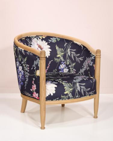 Fauteuil Cabriolet Mathieu réalisé en MERISIER Massif de style Louis Philippe Tissu d'ameublement FSM