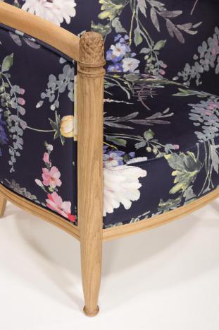Fauteuil Cabriolet Mathieu réalisé en MERISIER Massif de style Louis Philippe Tissu d'ameublement FSM