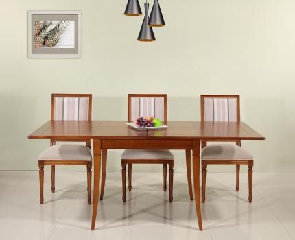 Table de salle à manger Carrée Clothilde 90x90 en merisier de style Louis Philippe Double Plateau
