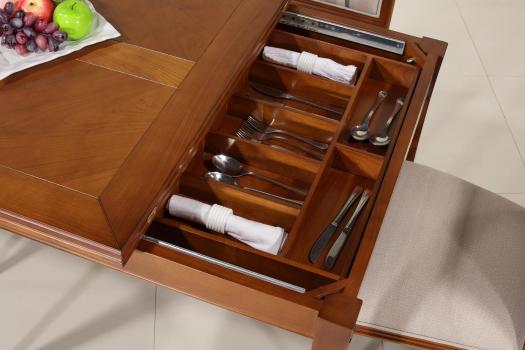 Table de salle à manger Carrée Clothilde 90x90 en merisier de style Louis Philippe Double Plateau