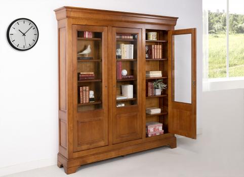 Bibliothèque 3 portes Flore réalisée en Merisier Massif de style Louis Philippe Profondeur 35 cm