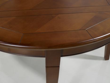 Table ronde 4 pieds plateau marquetté réalisée en Merisier de style Louis Philippe DIAMETRE 120